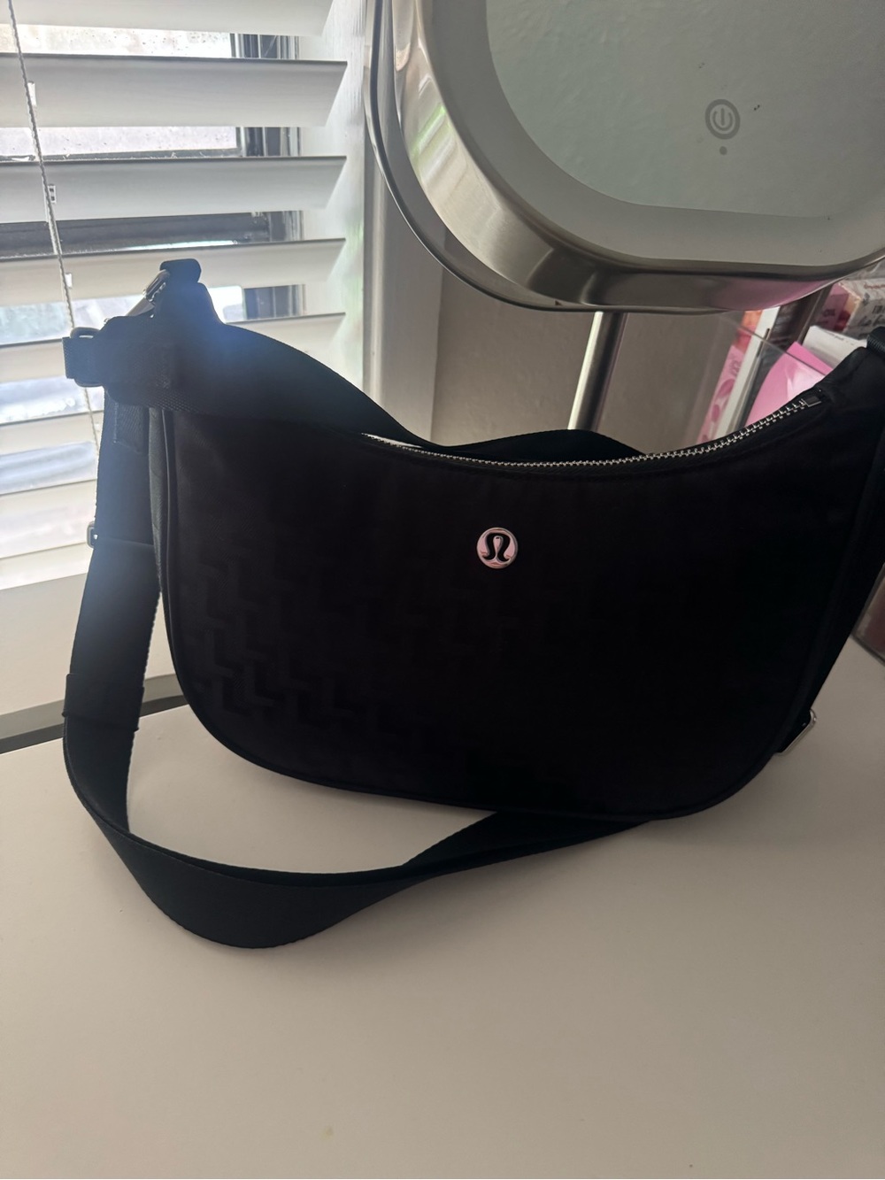 lululemon checkered pattern athletica Black Quilted Crossbody Belt Bag